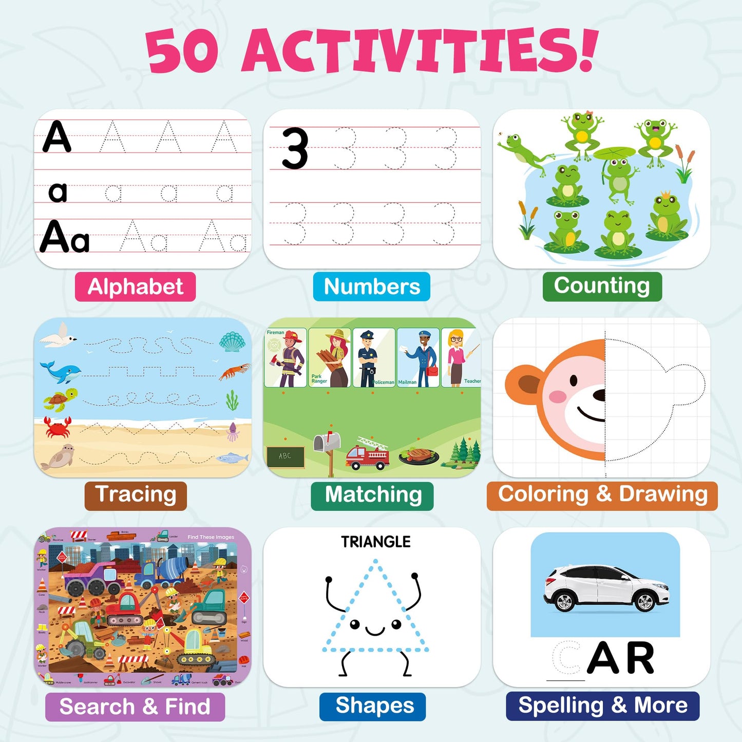 BenBen Preschool Learning Activities, 50 Pages, Tracing Books for Kids Ages 3-5, Kindergarten Workbooks, Toddler Writing Practice, Pre K Busy Book Educational Toys, Autism Learning Materials