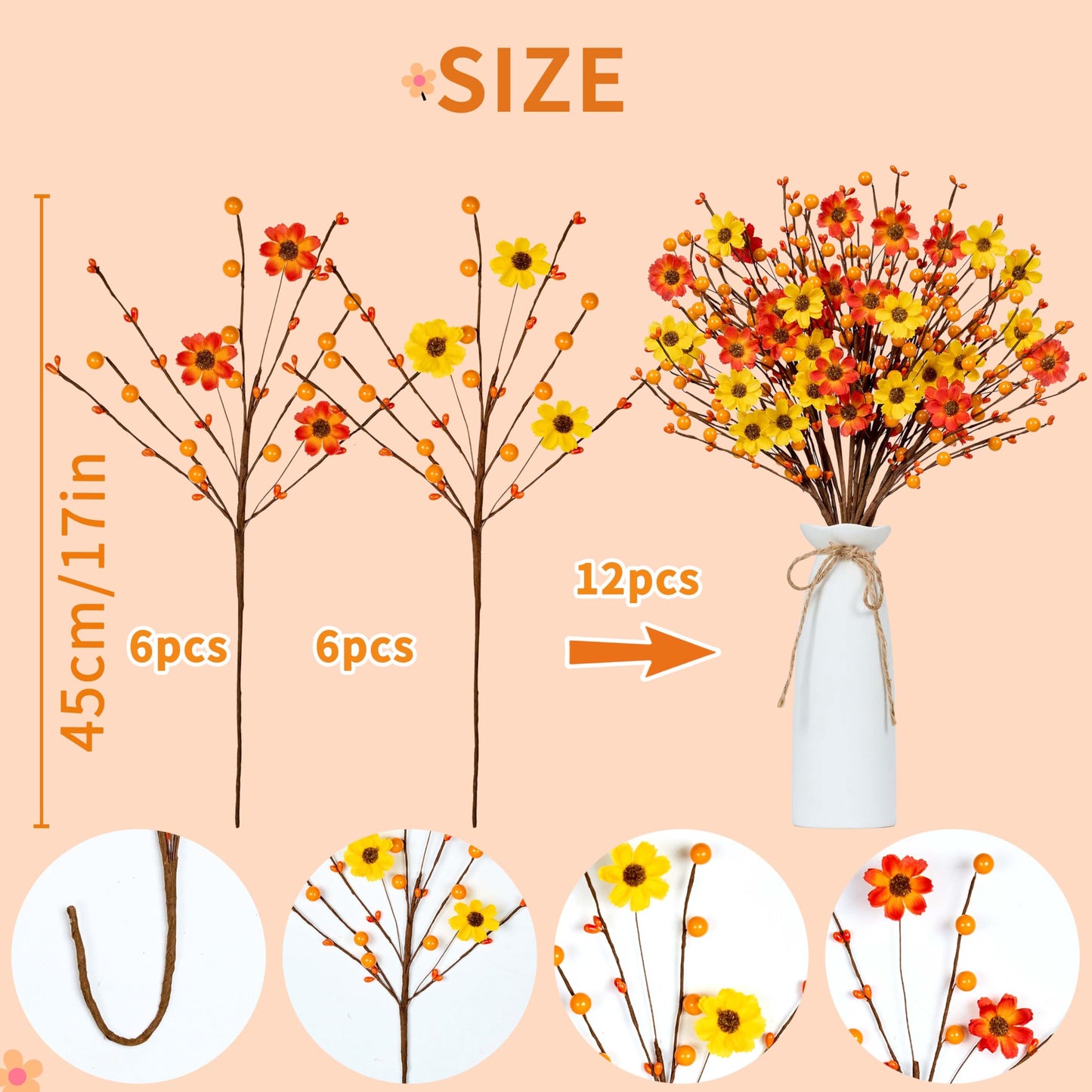 MAINGKAUNG Fall Floral Stems 12PCS Fall Floral Picks 17 Inch Autumn Berry Stems with Berries for Autumn Flower Arrangements Centerpieces Indoor Outdoor Decorations