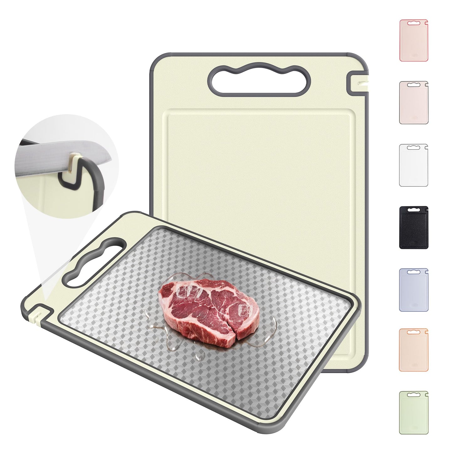 2 in 1 Stainless Steel Cutting Board with Handle Chopping Large Big Small Metal Carving Kitchen Meat Butcher Block Not Titanium Wood Bamboo Glass Marble Stone Rubber Plastic Sink Grey/Yellow