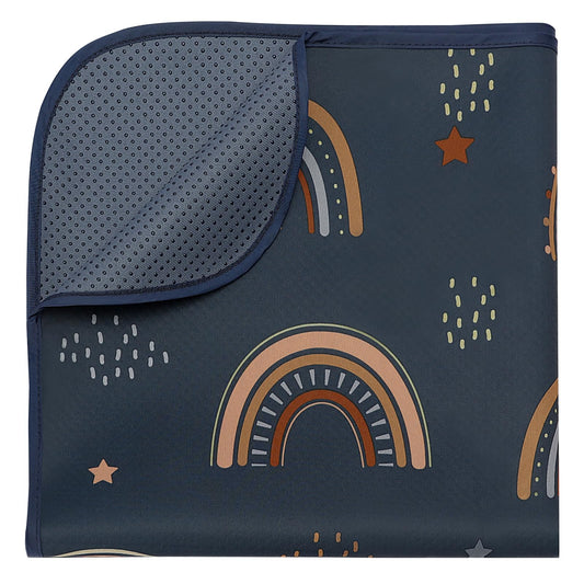 Blissful Diary Baby Splat Mat for Under High Chair, 50.4 x 50.4 Inch Wipeable Splash Mat, Waterproof and Washable, Anti-Slip Floor Protector, Retro Rainbow