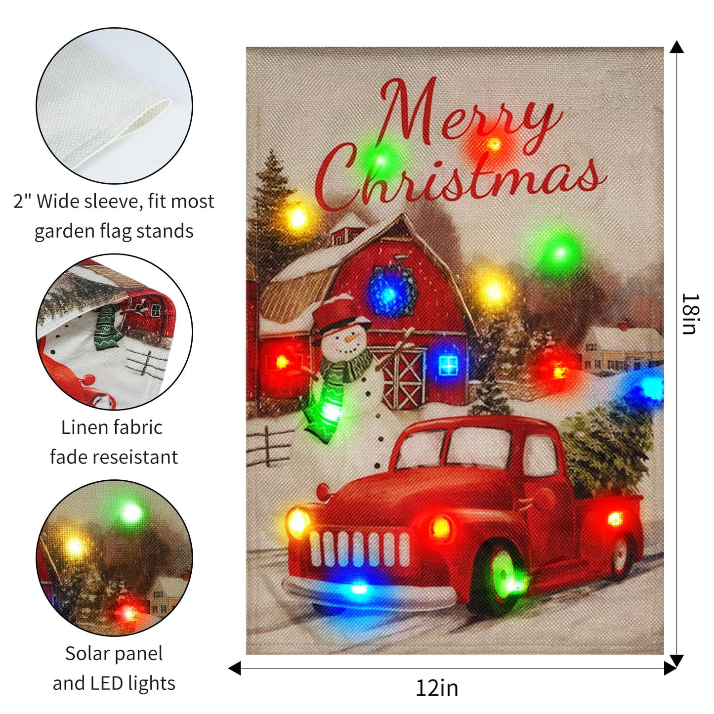 Christmas Lights Garden Flag,Double Sided Christmas LED Outdoor Christmas Yard Flag for Winter Christmas Outdoor Decoration (Multi_car, 12 * 18)