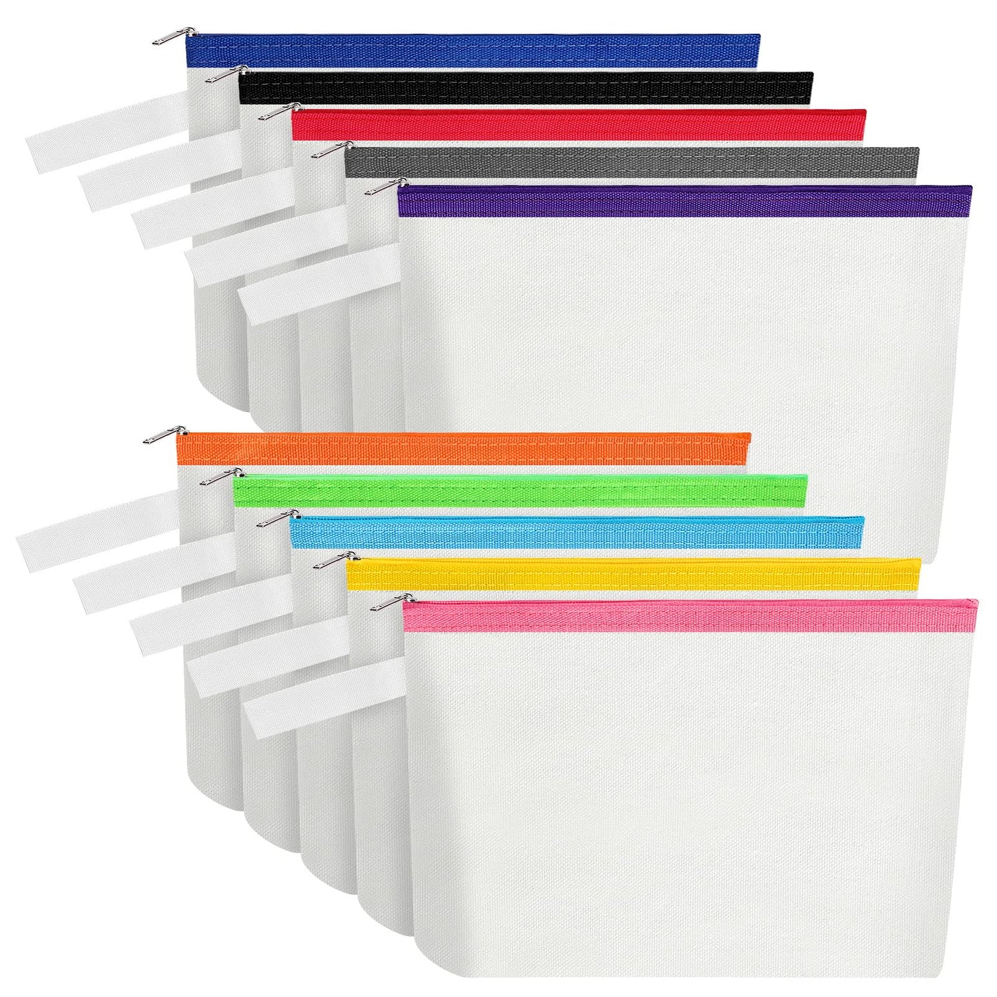 10 Pieces Cotton Canvas Makeup Bag with Bottom and Strap, Multi-Purpose Cosmetic Bag with Zipper Travel Toiletry Pouch, Blank DIY Craft Bag (Multicolor 02, S)