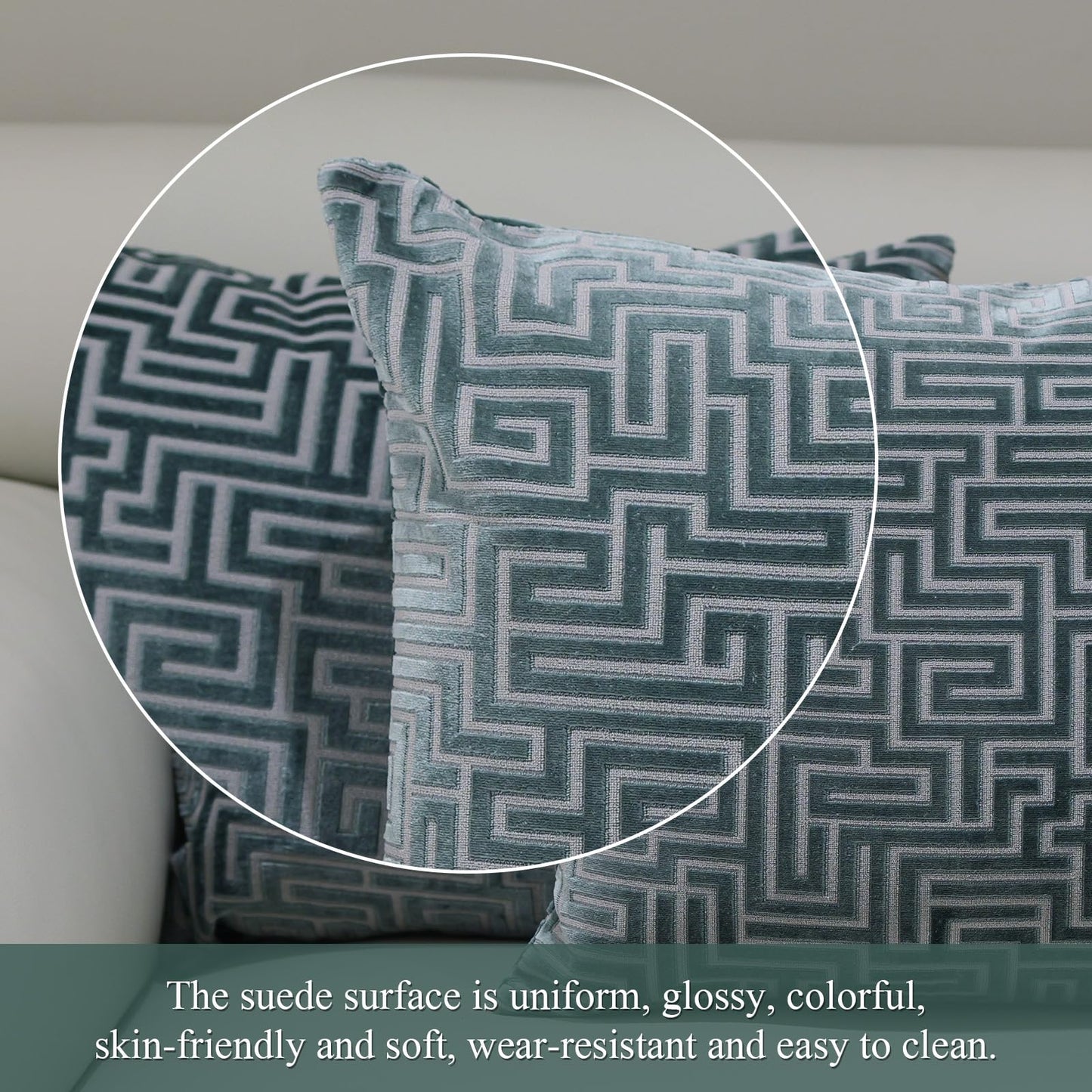 HPUK Geo Cut Velvet Throw Pillow Covers Pack of 2, 18x18 Inch Accent Cushion Covers for Living Room, Bedroom, Decorative Pillow Covers for Couch, Sofa, Chair, Teal