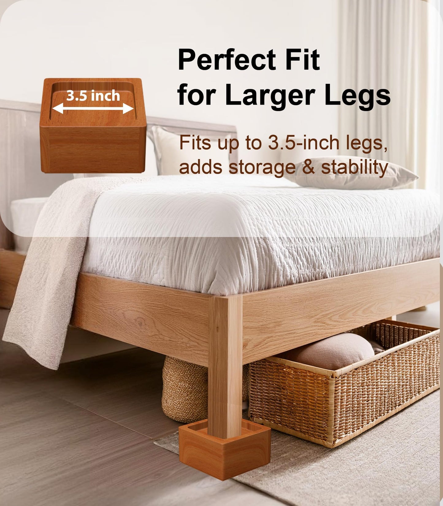 Lufia Wood Bed Furniture Risers 2 Inch, Solid Pine Wood Furniture Risers: Enhance Durability, Comfort, and Style with Effortless Installation and Added Functionality