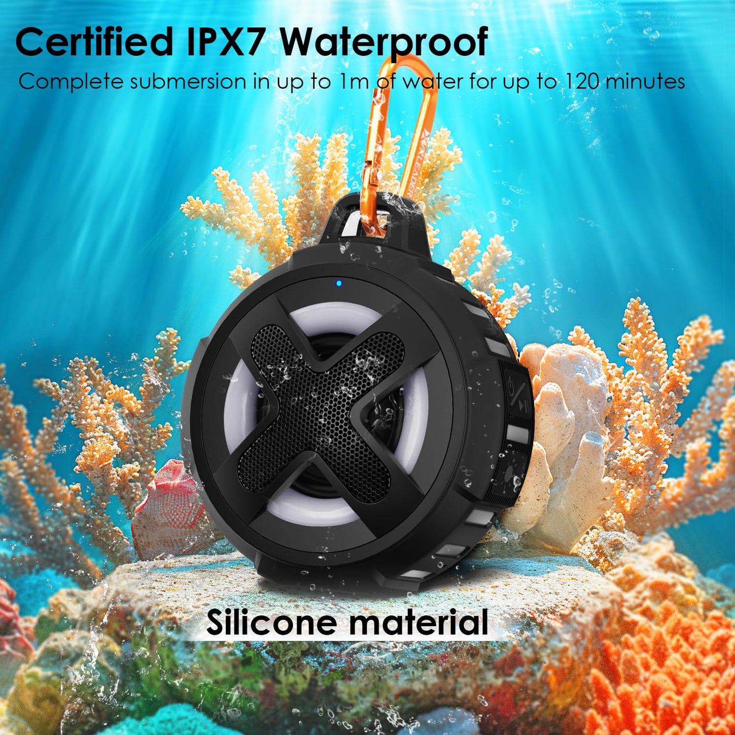 Upgraded, Portable Bluetooth Speaker, Certified IP67 Waterproof Shower Speaker, Silicone Case, 10W Powerful Bass, 24Hrs Playtime, Small, Floating, RGB Lights, Clip, for Pool Beach Kayak Travel Gifts
