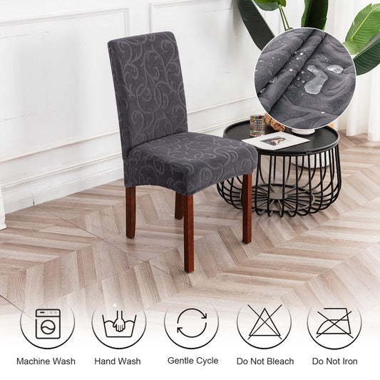 Genina Waterproof Dining Room Chair Covers Stretch Parsons Chair Slipcovers for Dining Room Kitchen Chair Protector Cover, Removable, Washable (4, Flower Pattern-Dark Gray)