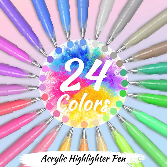 Acrylic Gel Pens, 24 Colors Adult Coloring Paint Pen, 1.0 Fine Tip Muticolor Marker Art Set for Black Paper, Acrylic Gel Ink Pen Assorted Colored for Doodle, Drawing, DIY Projects, Crafts Art Supplies