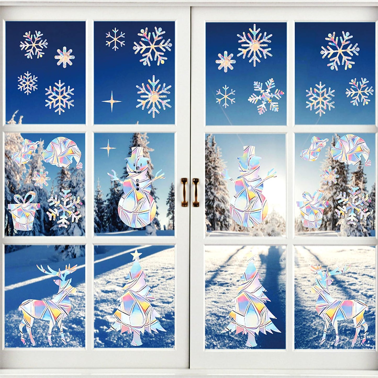 4 Sheets Christmas Window Clings - Snowflake Decals & Stickers for Glass Windows, Holiday & Winter Decor - 60Pcs