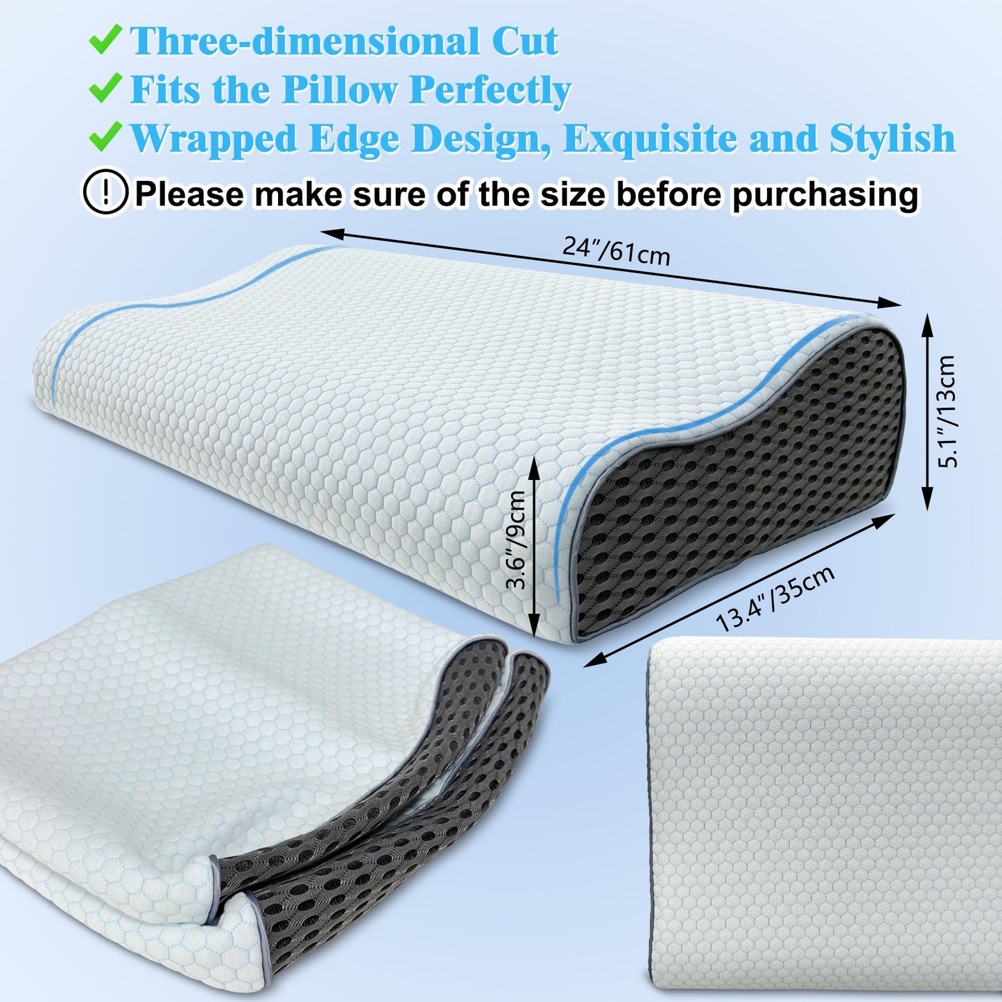 LeoTube Cervical Pillow Case for Neck Pillows, Compatible with Pillows for Neck and Shoulder Pain & Cervical Neck Pillows for Sleeping-Cover ONLY (White+Gray)