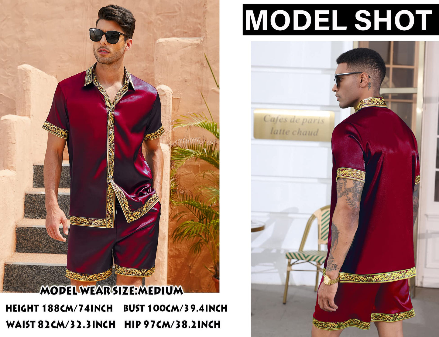 OYOZONE Beach Shorts and Hawaiian Short Sleeve Silk Dress Shirt for Men Summer Outfits