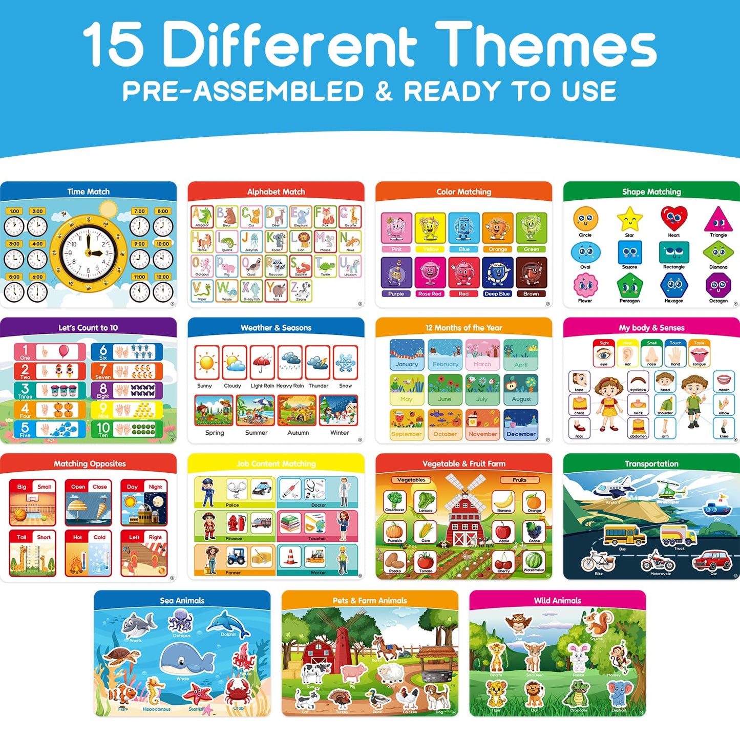 Busy Book for Toddlers 3-5, Montessori Preschool Learning Activities with Classified Storage Box & Double-Sided Writing Board, 15 Themes Autism Sensory Travel Toys, Ready to Use (No Assembly Needed)