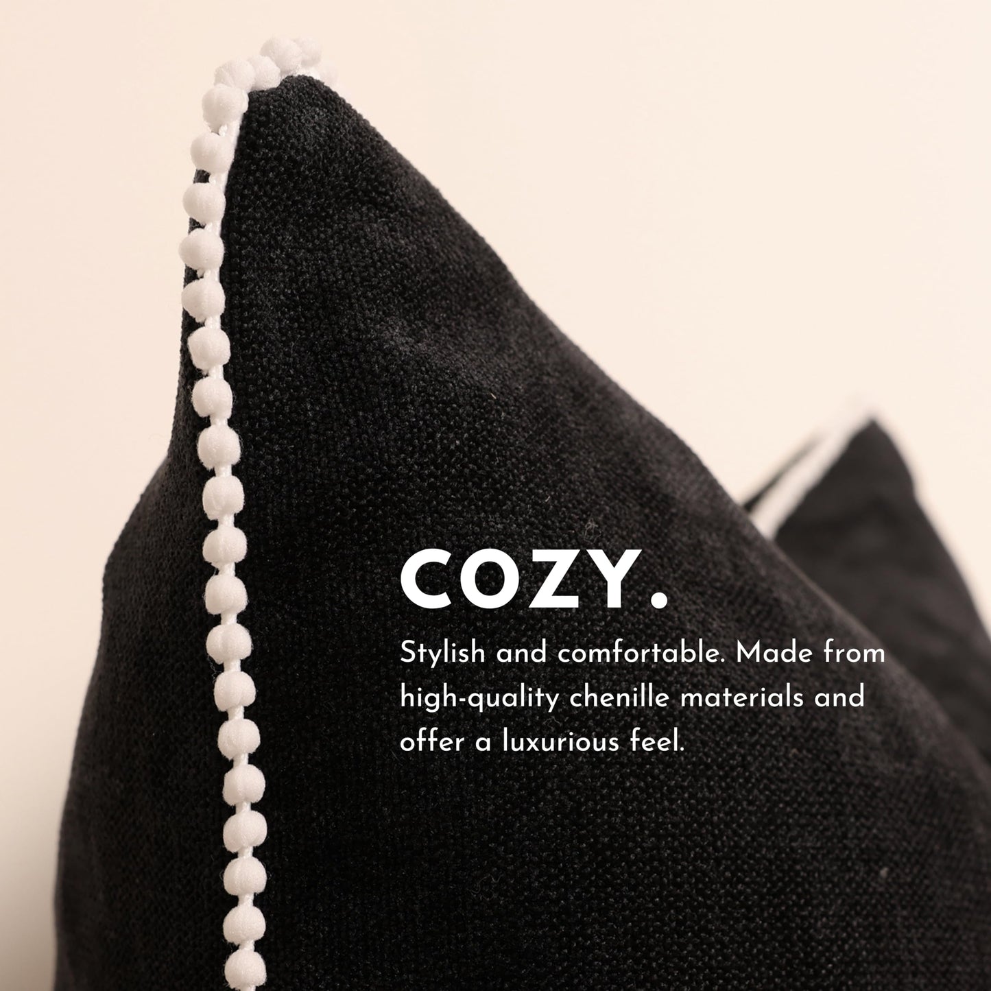 VOILYBIRD Black Boho Pillow Covers 20x20 Inch, Decorative Throw Pillow Covers for Sofa, Couch Pillow Covers for Living Room, Set of 2