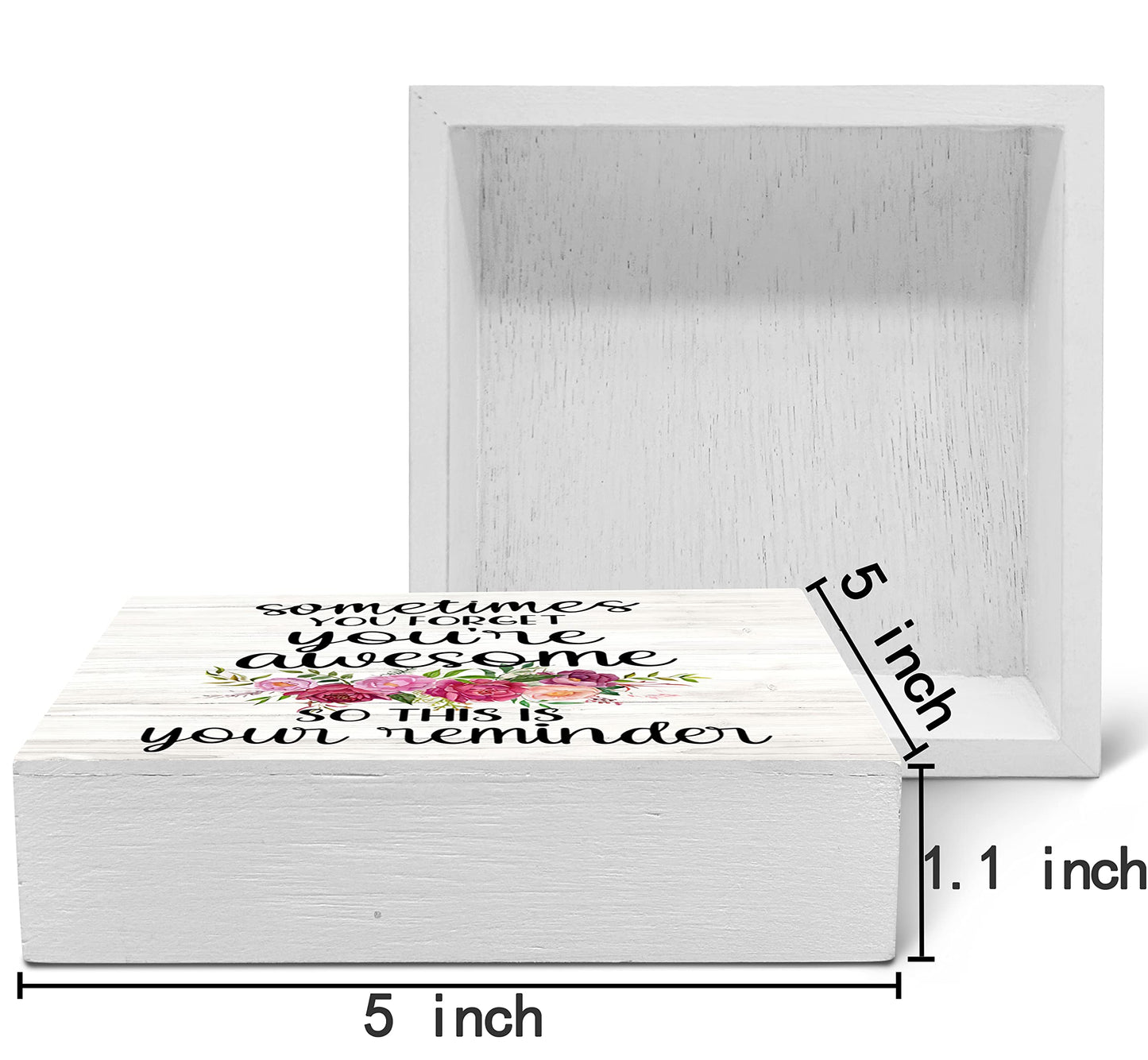 SRADMO Sometimes You Forget You're Awesome So This is Your Reminder Floral Wood Box Sign Desk Decor, Inspirational Wooden Block Box Sign Decoration For Home Office Shelf Table Decor