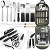 Portable Camping Kitchen Utensil Set-27 Piece Cookware Kit, Stainless Steel Outdoor Cooking and Grilling Utensil Organizer Travel Set Perfect for Travel, Picnics, RVs, Camping, BBQs, Parties and More