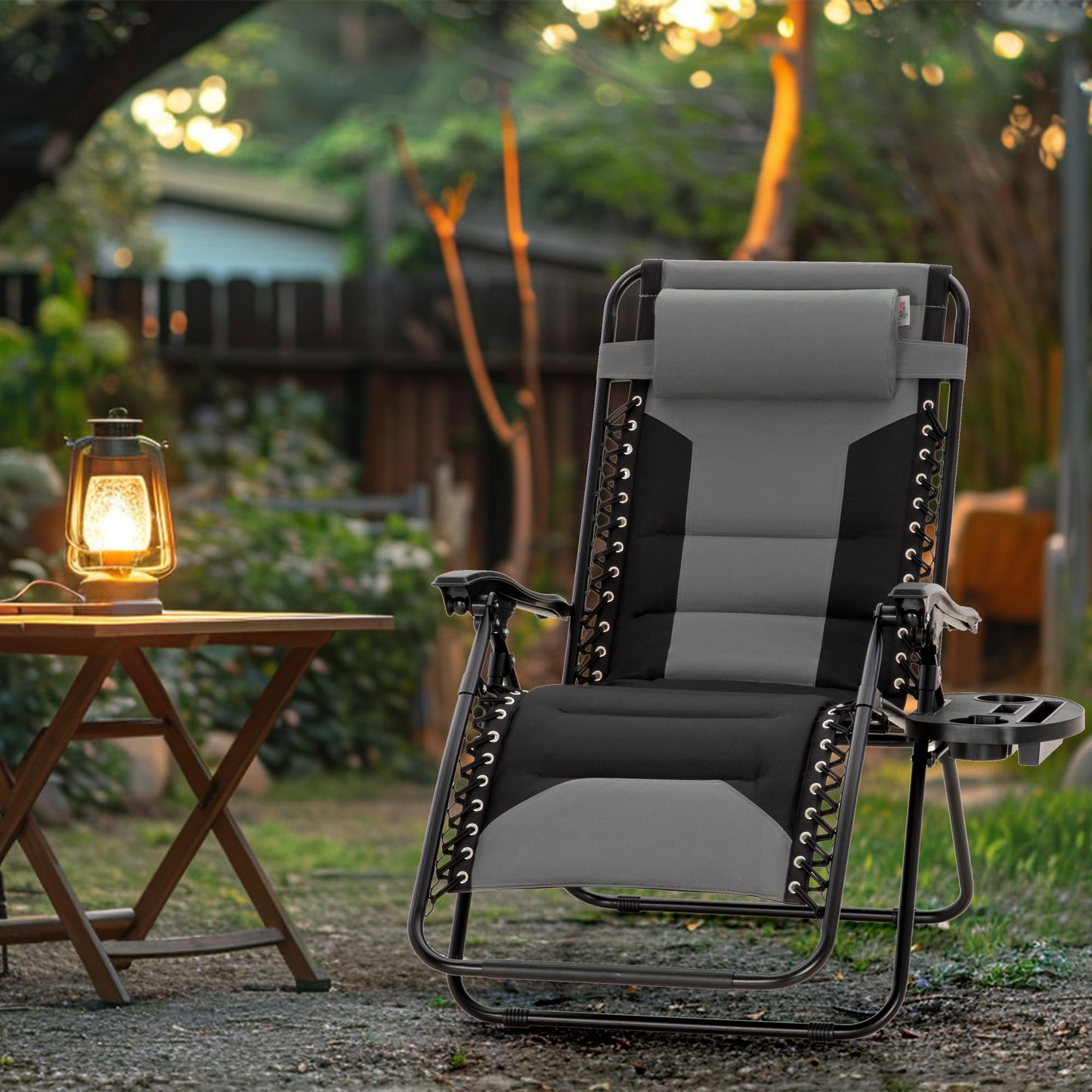 MAISON ARTS Oversized XXL Padded Zero Gravity Chair, Lawn Outdoor Lounge Chairs Set of 2, Foldable Recliners 28" Wide Seat Anti-Gravity for Patio Camping Poolside Yard, Support 400lbs, Grey & Black