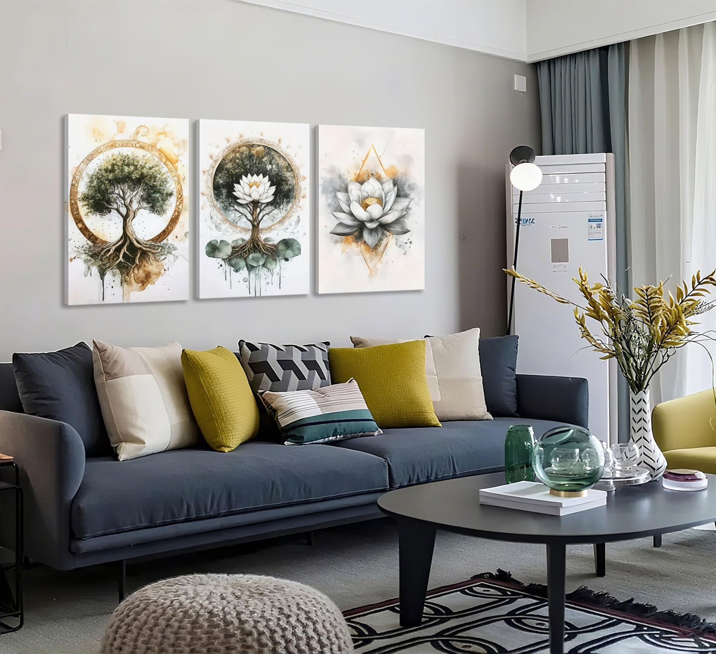 3Pcs Zen Meditation Lotus Canvas Wall Art Spiritual Bathroom Yoga Spa Paintings Pictures Wall Decor Tree of Life Posters Prints Artwork for Living Room Office Bedroom Home Decoration.