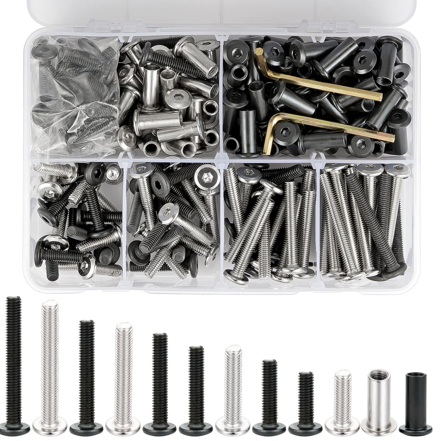 Xrfoiniu 100 Set Mixed Sizes Furniture Bolts - Bulk Carbon Steel Pack for Crafting Needs Furniture Connectors and Home Improvement (100, Mix M6x20/25/30/35/40/50mm)