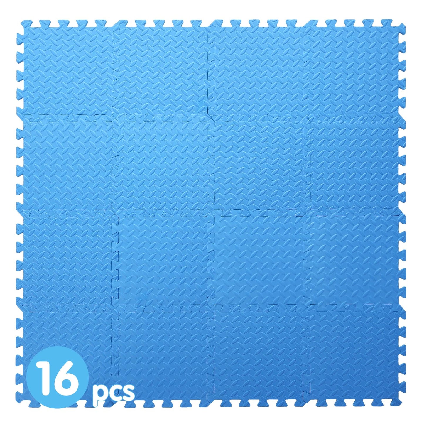 Coolcandy EVA Foam Play Mat, 16 Tiles Colorful Baby Play Mat, Square Kids Playmat with Solid Colored, 0.4" Thickened Interlocking Foam Floor Tiles, Puzzle Play Mat for Baby Lying, Playing (Blue)