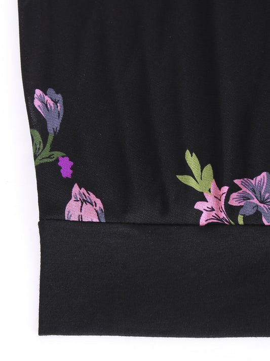 BAISHENGGT Blouses for Women Dressy Casual Going Out Tops Trendy Mesh Short Sleeve Shirts Medium Black Purple Floral