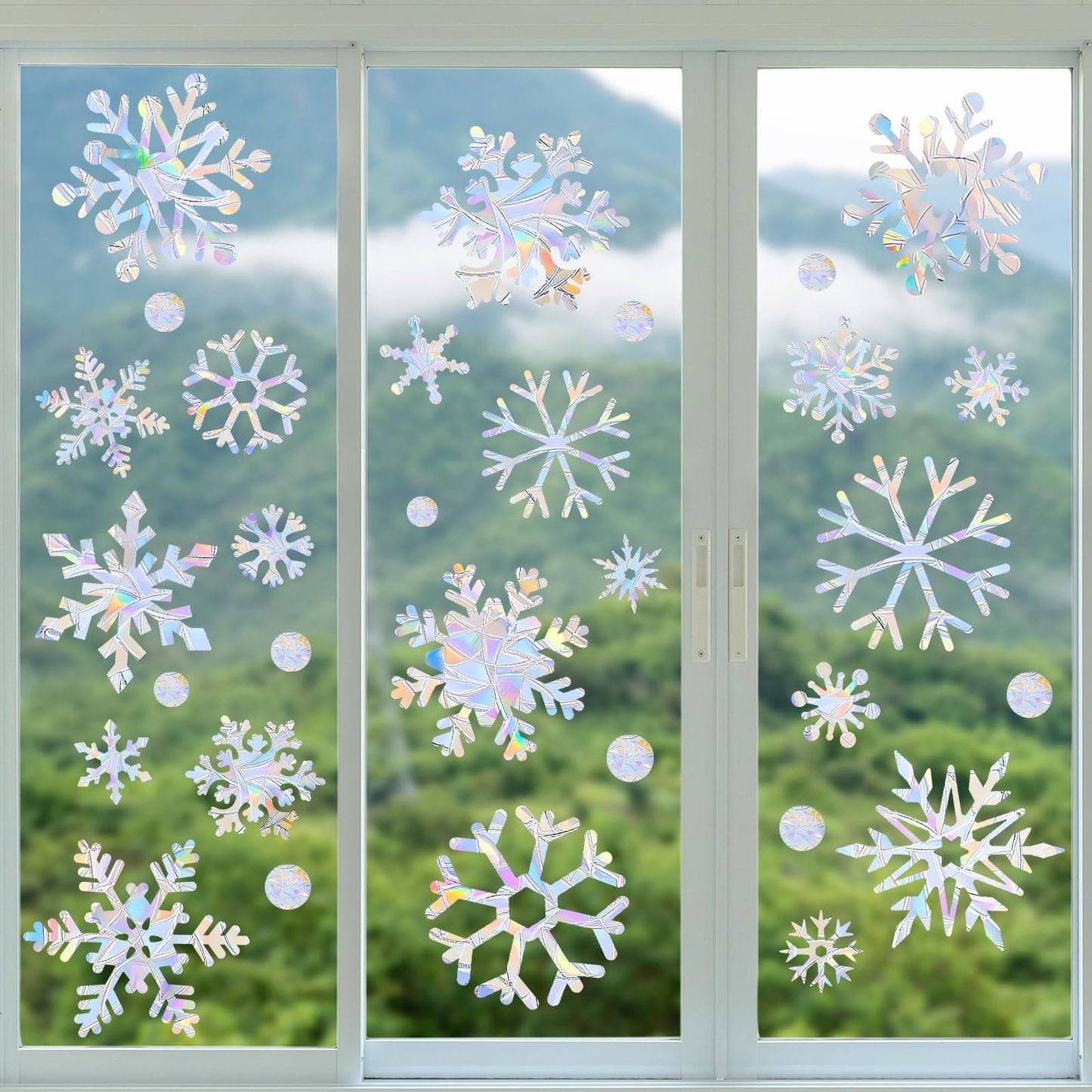 216pcs Christmas Snowflake Window Clings for Glass Windows Decorations, 8 Sheets Iridescent Static Snowflake Window Decal Stickers for Christmas Windows Decor 