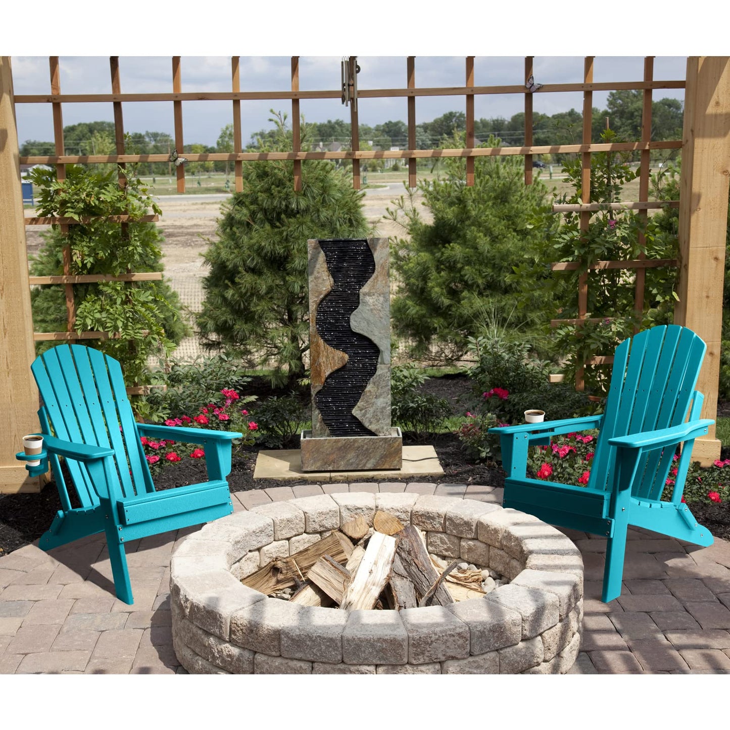 FUNBERRY Folding Adirondack Chair Set of 2, All Weather HDPE Fire Pit Chairs with Cup Holder for Outdoor