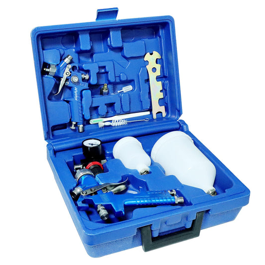 HVLP Air Gravity Spray Gun Set, Aflybltol 2 Pcs Sprayer Paint Gun Kit,1.4mm 600ml&0.8mm 125ml Automotive Paint Gun with Locking Air Pressure Regulator Gauge Paint Sprayer Gun for Car Painting(Red)