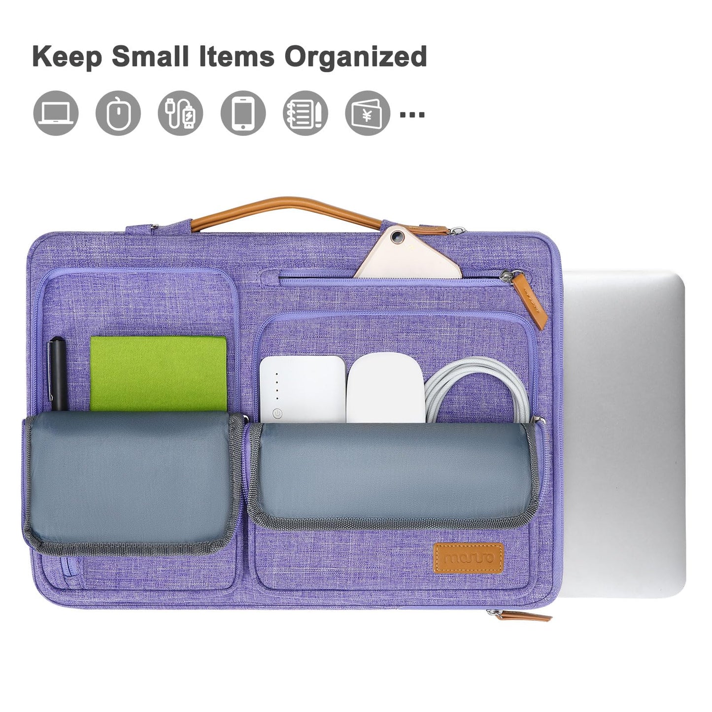 MOSISO 360 Protective Laptop Shoulder Bag,15-15.6 inch Computer Bags Compatible with MacBook Pro 16 inch, HP, Dell, Lenovo, Asus Notebook,Side Open Messenger Bag with 4 Zipper Pockets, Purple