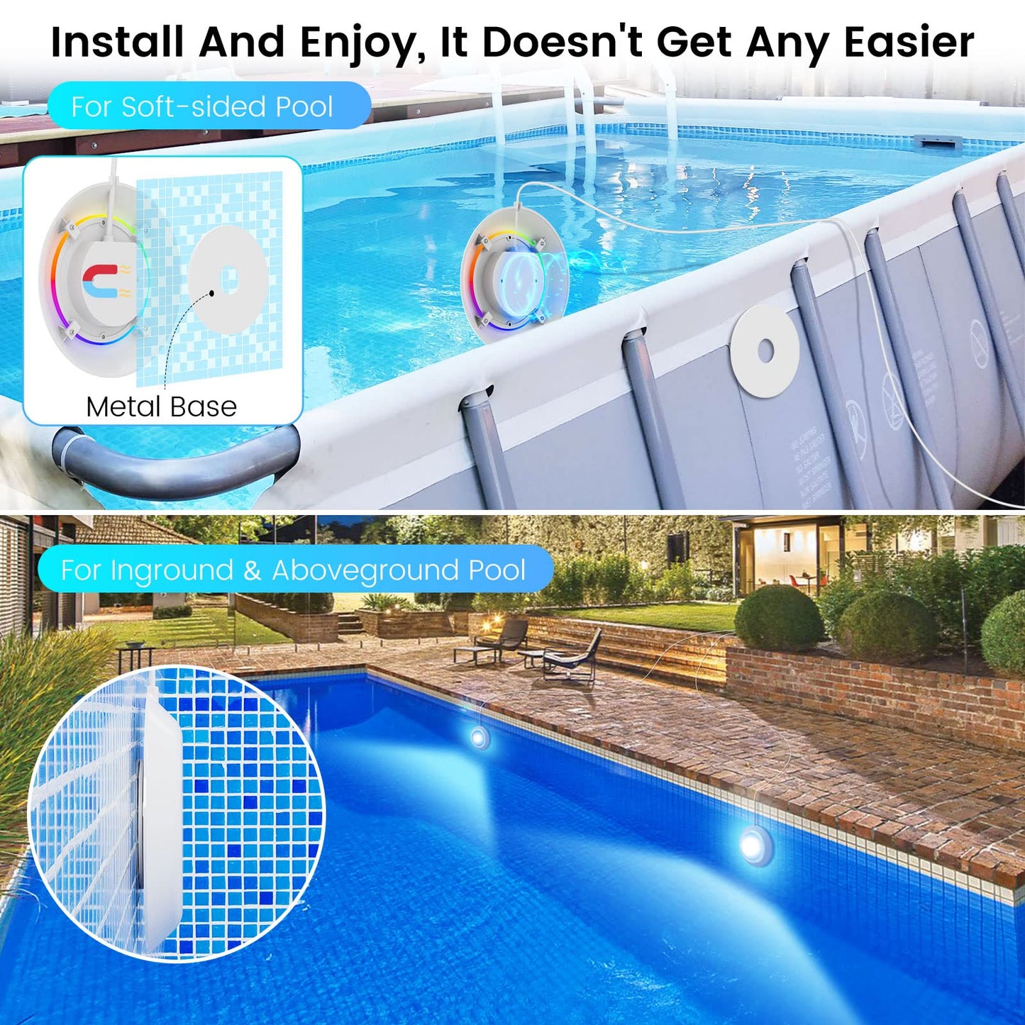 LyLmLe LED Pool Lights 50W Double Lights for Giant Pools, 12V APP Control Underwater Light with Magnet & Timer, 2000lm, IP68 Waterproof Submersible Light for Aboveground and Inground Pools