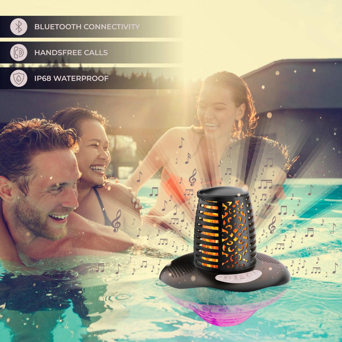 VISOFO Waterproof Portable Bluetooth Speaker | Pool Floating IP68 Loud Stereo HD Sound with RGB Colorful Lights and Led Torch Flame TWS Pairing Built-in Mic 10W Deep Bass Spa Hot Tub Accessories