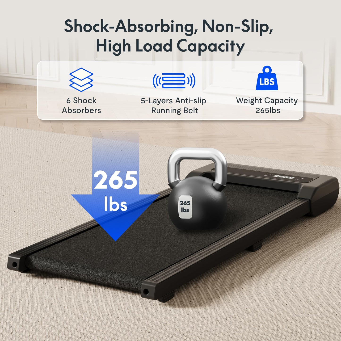 FLEXISPOT Walking Pad, Portable Treadmill for Home Office, 2.5HP Under Desk Treadmill with 265 Lbs Capacity, Remote Control, Led Display, Black