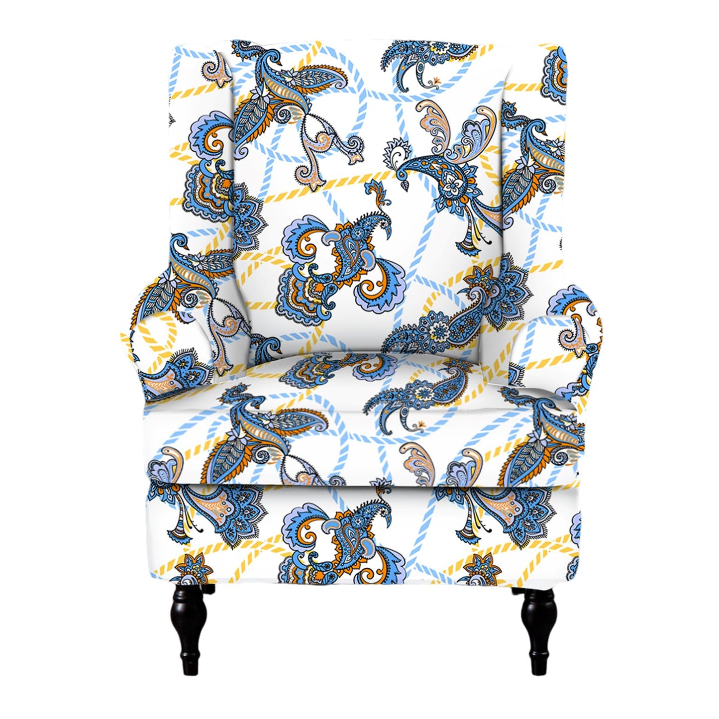 CRFATOP Wingback Chair Covers 2 Pieces Stretch Printed Wing Back Chair Cover Sofa Slipcover Washable Wingback Armchair Slipcovers Furniture Protector with Elastic Bottom for Wingback Chairs,A43