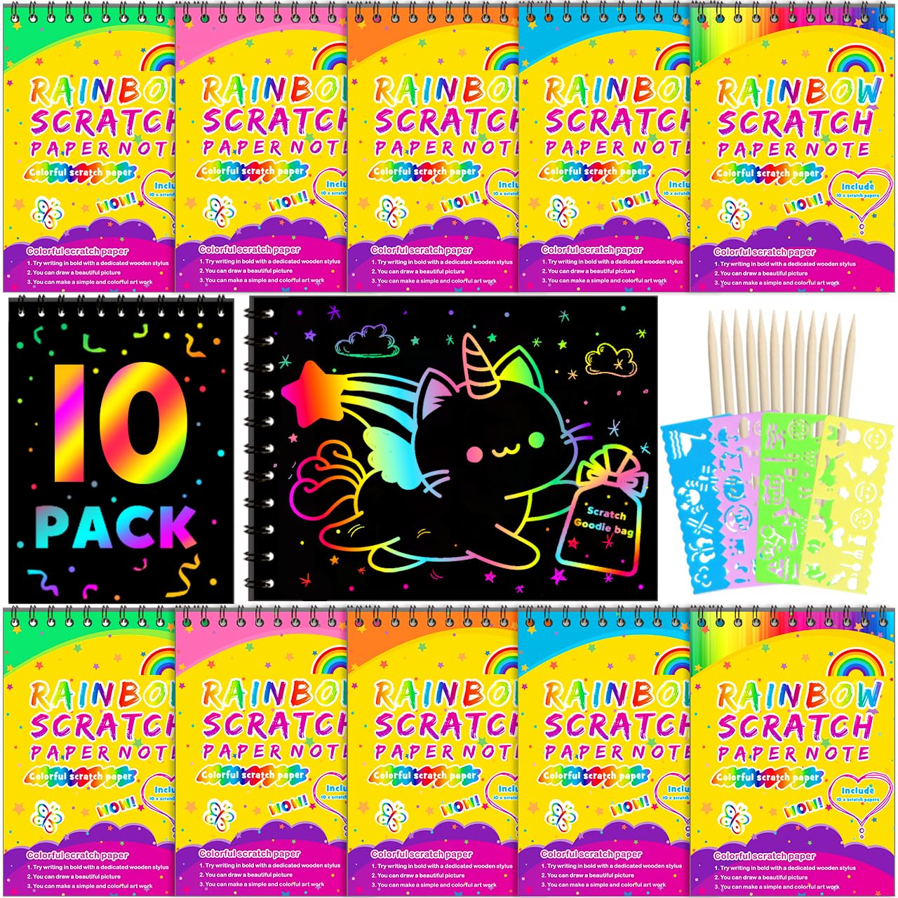 Party Favors for Kids 4-8-12: 24 Pack Scratch Rainbow Art Crafts Notebook, Coloring Book Goodie Bags Stuffers Kit, Bulk Birthday Gift Classroom Prizes Girl Boy Toddler