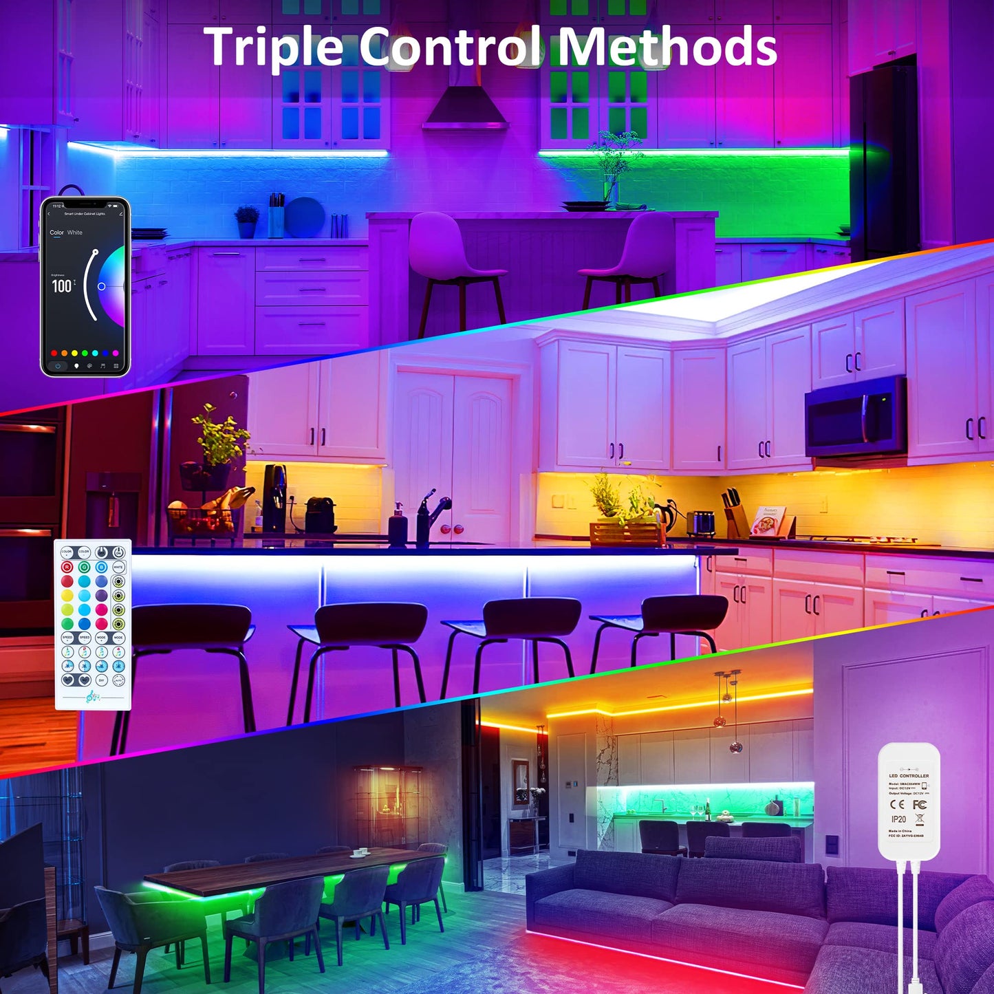 maylit 10 PCS Smart RGB Under Cabinet Lights Kit, Compatible with Alexa and Google Assistant, App and Remote Control, Music Sync Color Changing, Timer, Dimmable, for Cabinet, Counter, Shelf, Bookcase