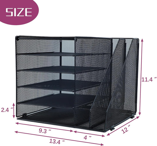 Desk Organizers and Accessories with File Holder, 5-Tier Paper Letter Tray Organiser, Mesh Desktop Document Organizer for Office Supplies, Workspace - Black