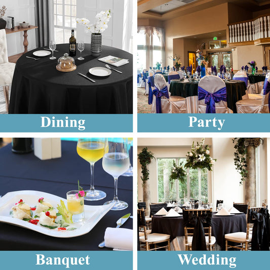 Vidafete 2 Pack 120inch Round Tablecloth Polyester Table Cloth,Stain Resistant and Wrinkle Polyester Dining Table Cover for Kitchen Dinning Party Wedding Rectangular Tabletop Buffet Decoration (Black)