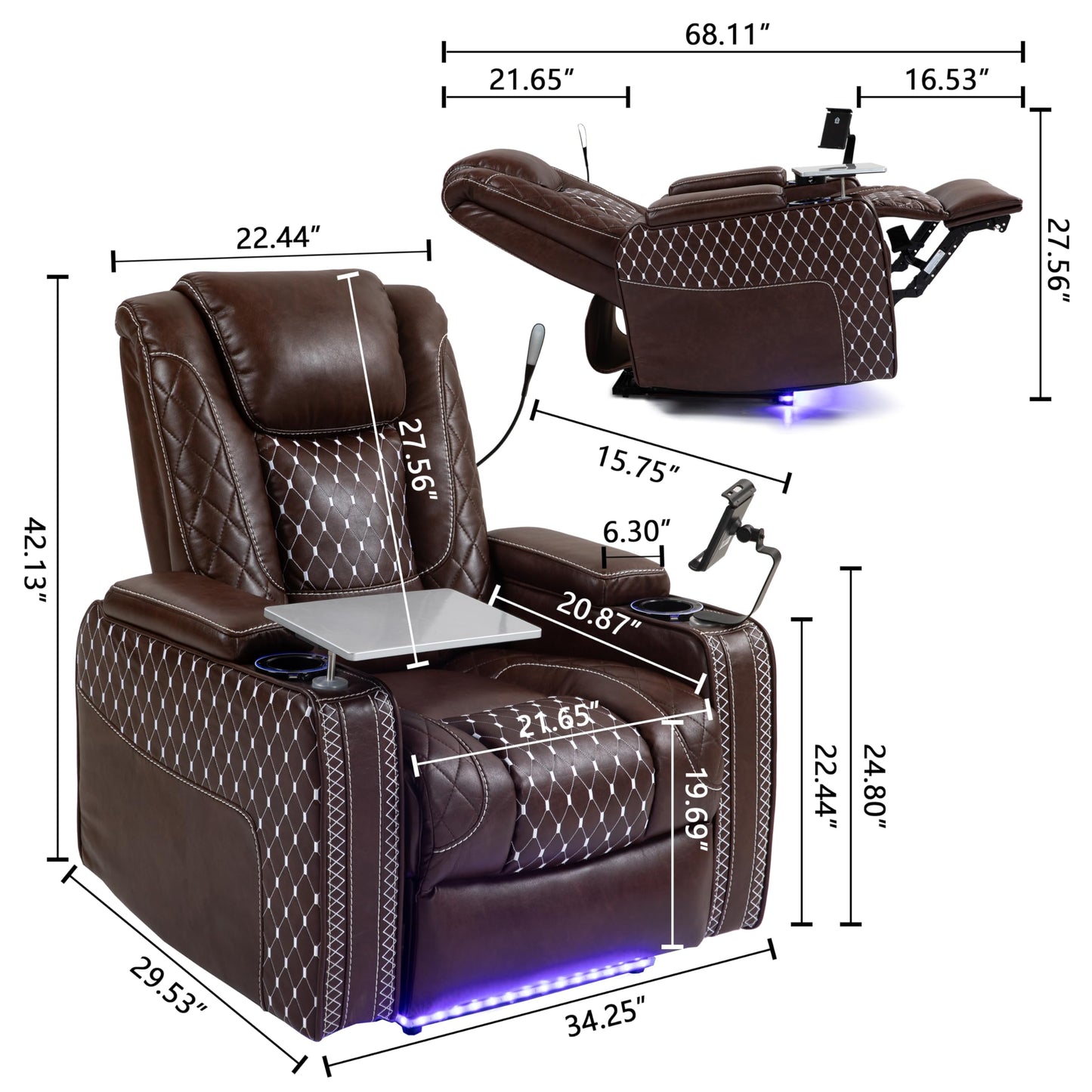 JIKFRIMA Power Zero Gravity Recliner Chair for Adults Breathable Leather Electric Recliners Adjustable Home Theater Seating with Smart Cup Holders, USB Ports, Hidden Arm Storage, Tray Table