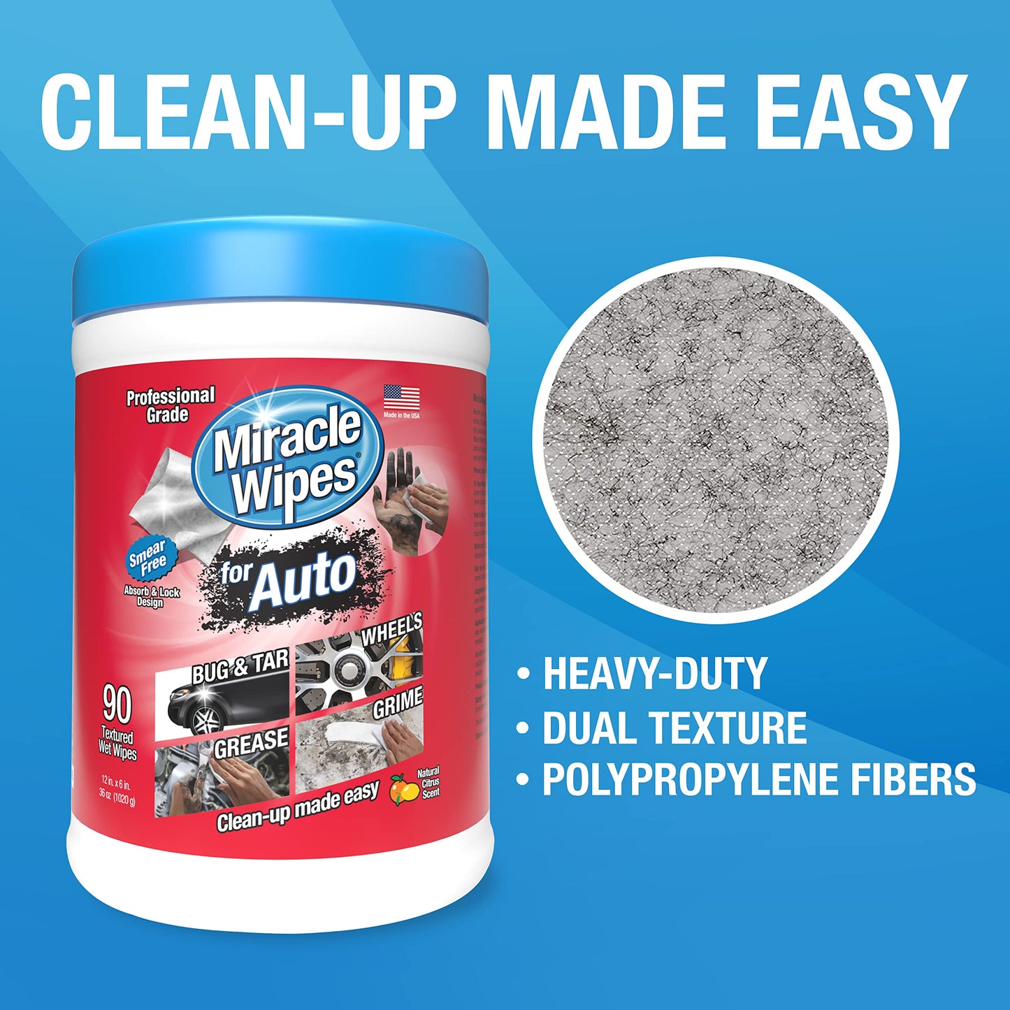 MiracleWipes for Automotive, All Purpose Cleaning Wipes for Hands, Auto Interior, Exterior, Detailing, Remove Grease, Lubricant, Sticky Adhesive, Grime, Dirt, Car Cleaning (1 Pack)