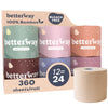 Betterway Bamboo Toilet Paper 3 Ply - Sustainable Toilet Tissue - 12 Double Rolls & 360 Sheets Per Roll - Septic Safe - Organic, Plastic Free - FSC Certified
