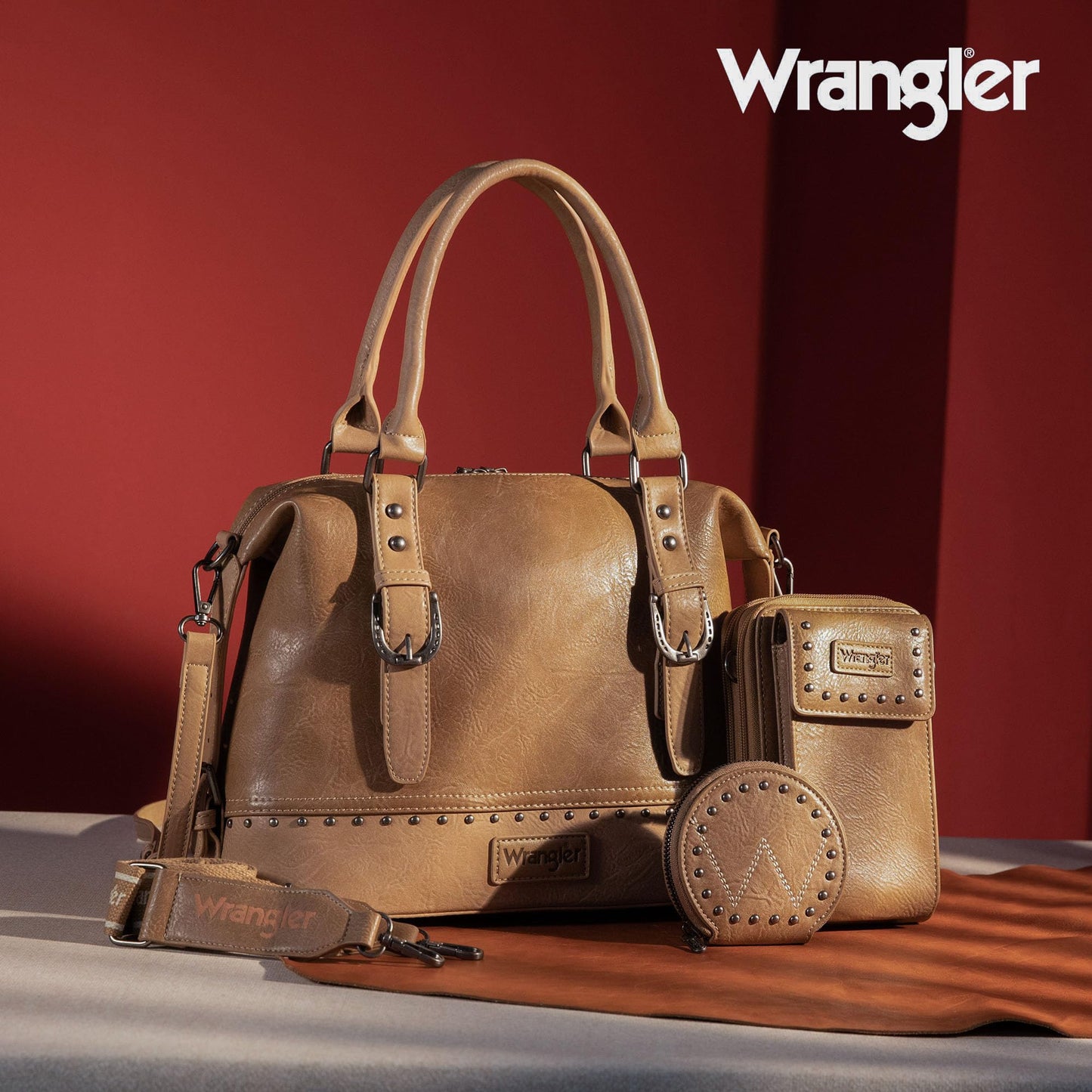 Wrangler 3Pcs Doctor Bag Set for Women, Top Handle Satchel Purse Barrel Handbags Cell Phone Purse Leather Hobo Bags WG48S-S5110KH