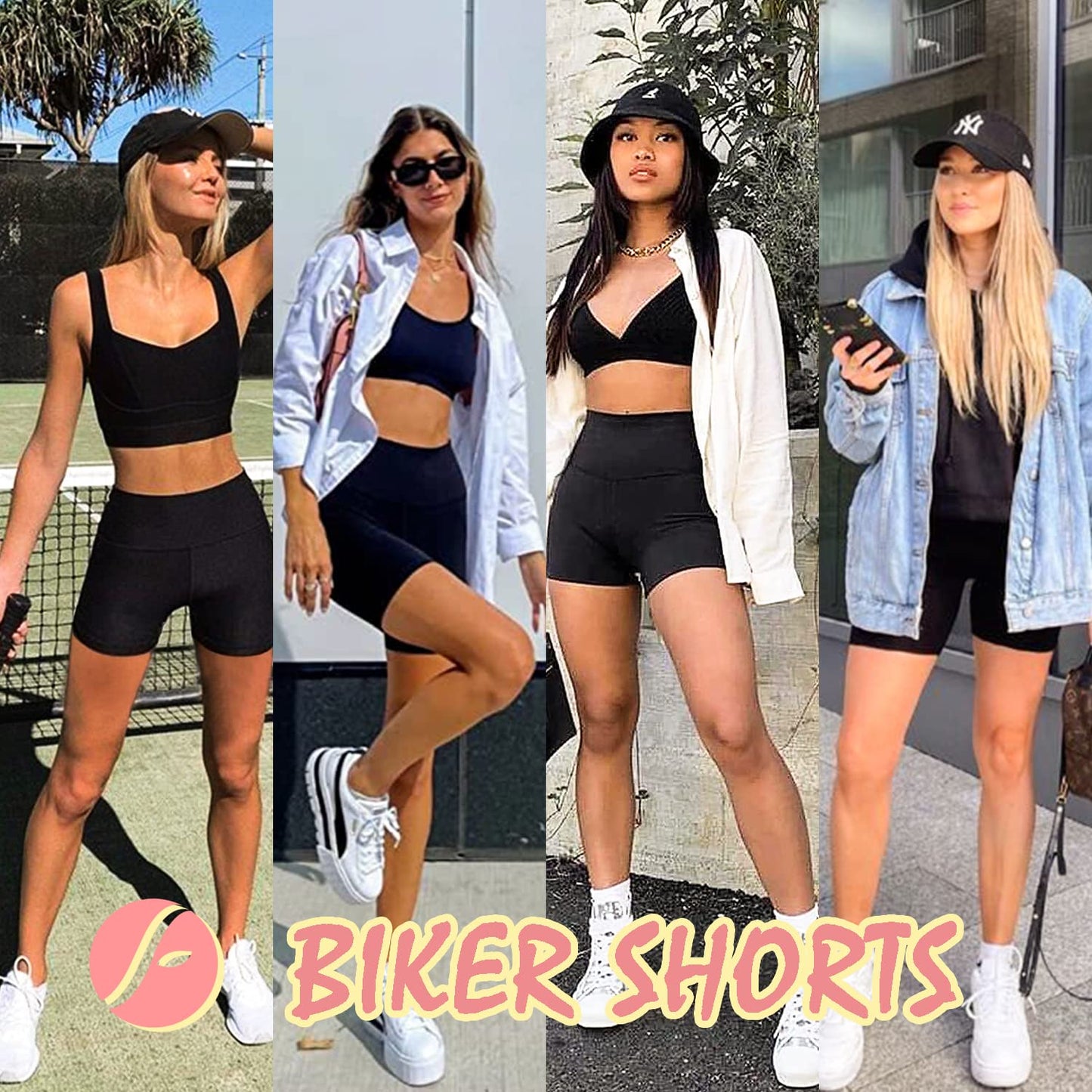 FULLSOFT 4 Pack Biker Shorts for Women – 5" High Waist Tummy Control Workout Yoga Running Compression Exercise Shorts with Pockets(4 Pack Black/Black/Black/Black,Small-Medium)