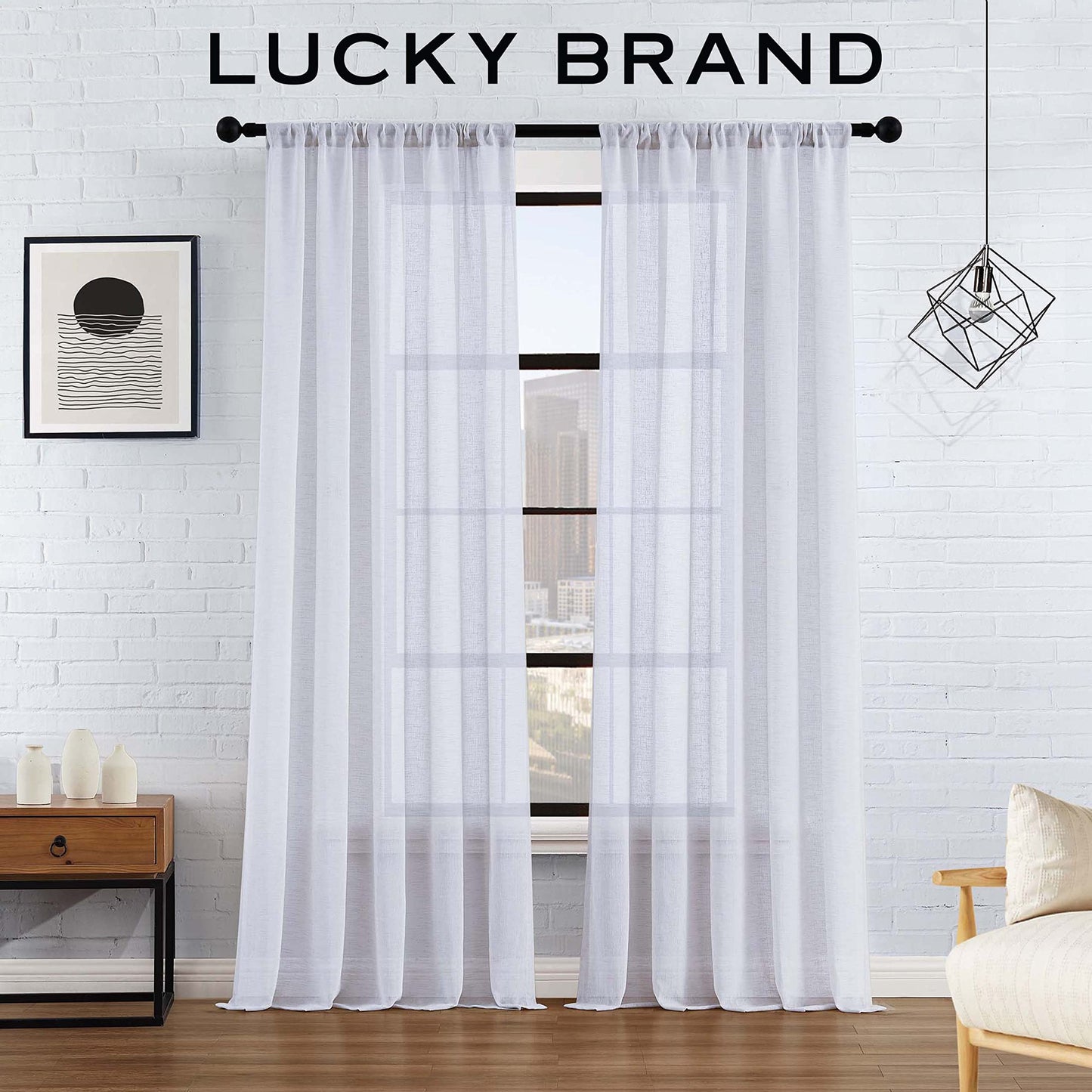 Lucky Brand - Onyx Textured Sheer Curtain | Window Panel Curtains | Lightweight Drapes | Set of 2 Panels with 2 Tiebacks | Sheer | Rod Pocket Header | Measures 52" x 84" | White
