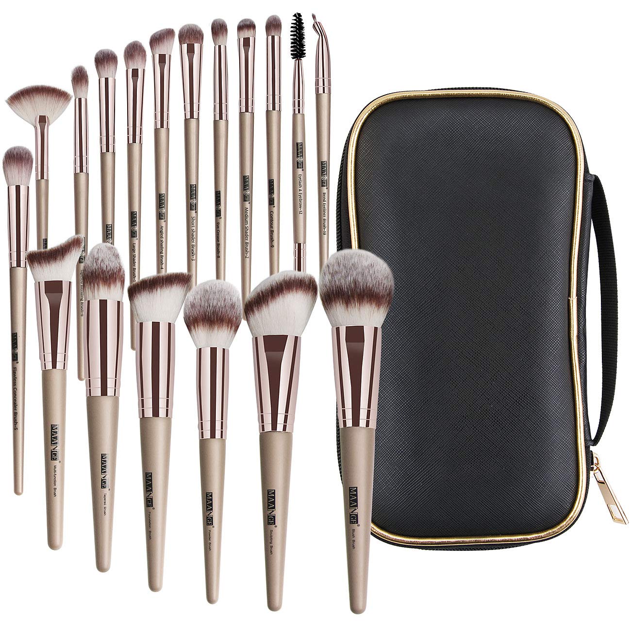 Makeup Brushes, 18 Pcs Professional Premium Synthetic Makeup Brush Set with Case, Foundation Kabuki Eye Travel Make up Brushes sets (Champagne Gold)