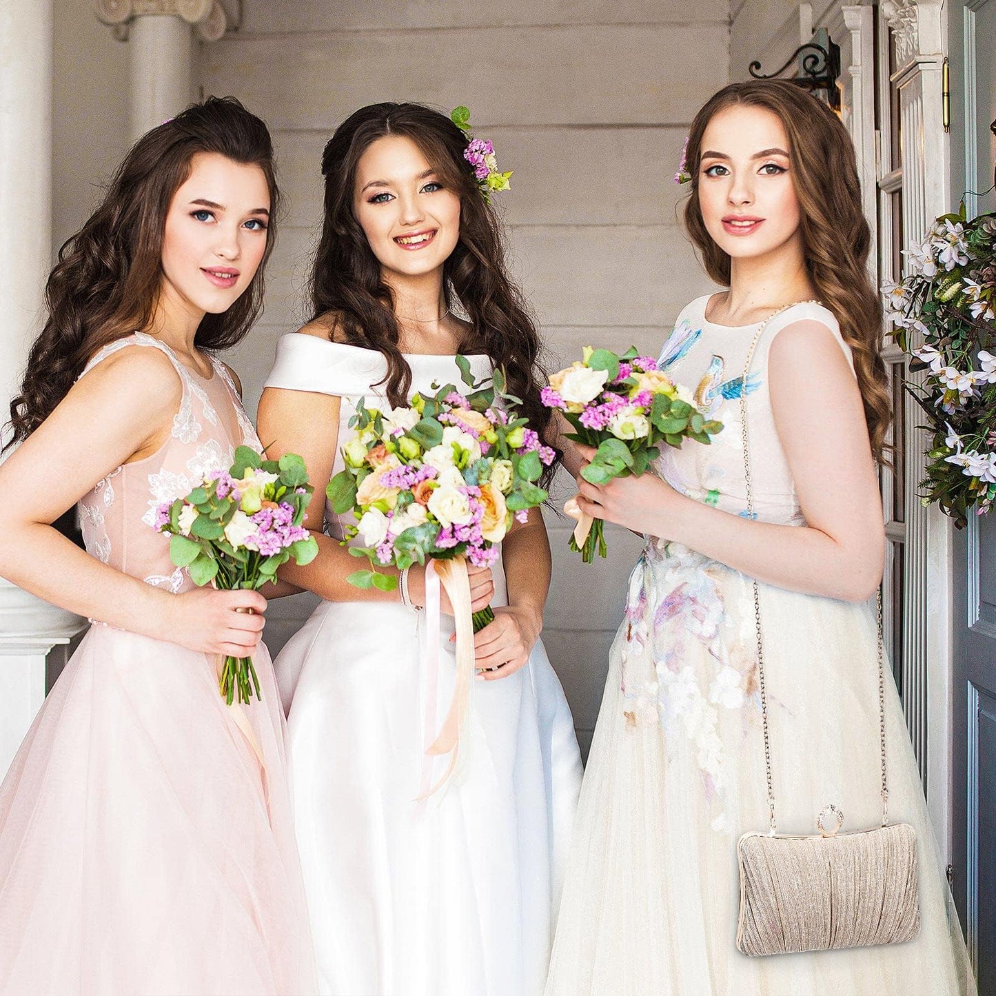 Tanpell Champagne Clutch Purses for Women Wedding Bride Evening Bag Party Clutch Wallet Women's Evening Handbags (Champagne)