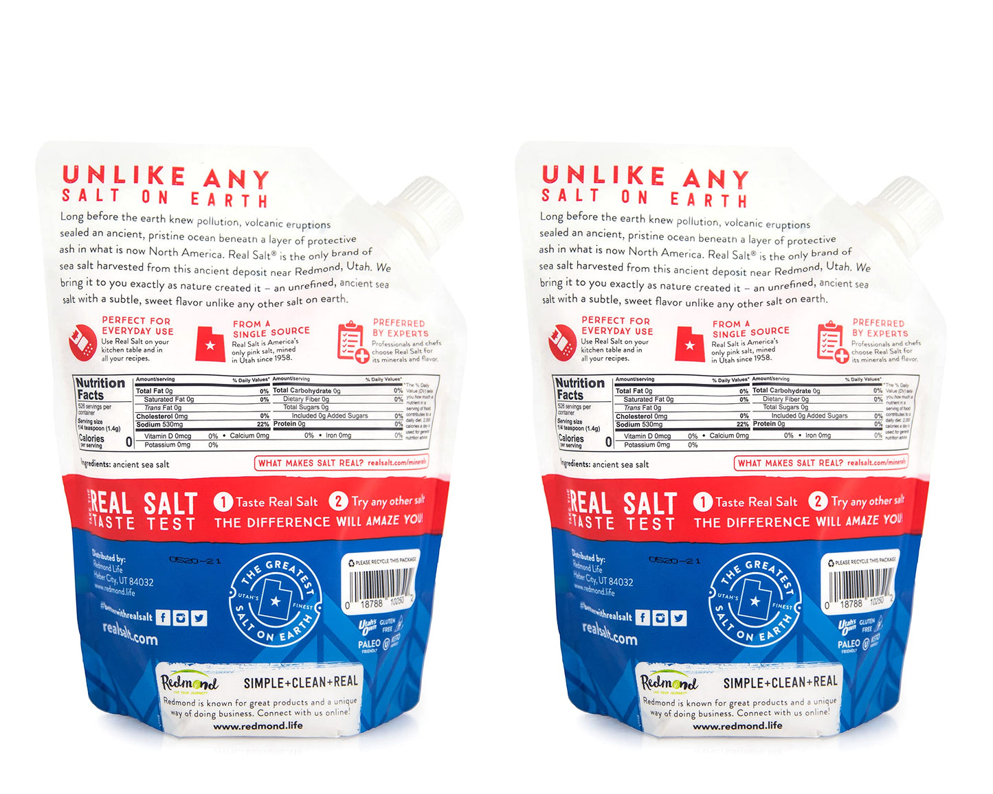 Redmond Real Salt - Ancient Fine Sea Salt, Unrefined Mineral Salt, 26 Ounce Pouch (2 Pack)