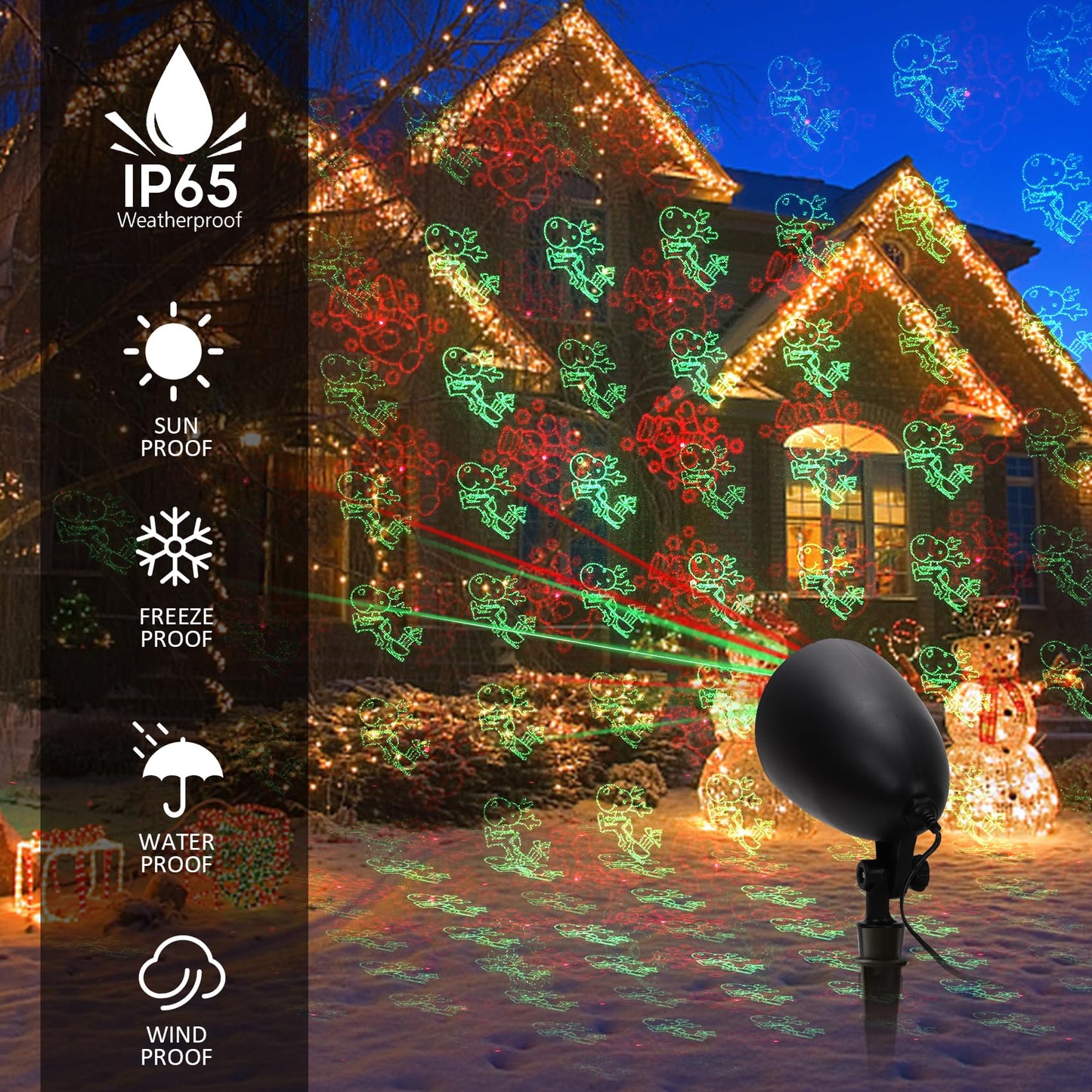 Laser Christmas Projector Lights Outdoor, Rotating Red Green Christmas Laser Lights with Timmer, Remote Control, Waterproof Holiday Light Projector for Indoor Outdoor Garden Patio Wall