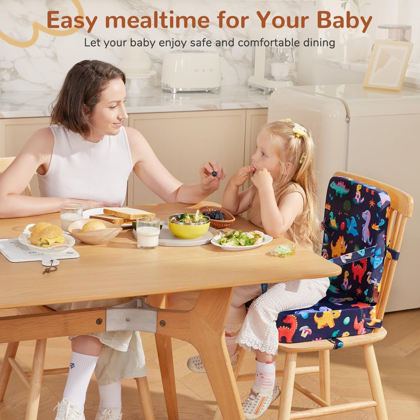 TOTIDYH Toddler Booster Seat for Kitchen Chair, Non-Slip Bottom Dining Table Booster Seat with Backrest and Adjustable Straps, Portable Eating Travel Increasing Cushion