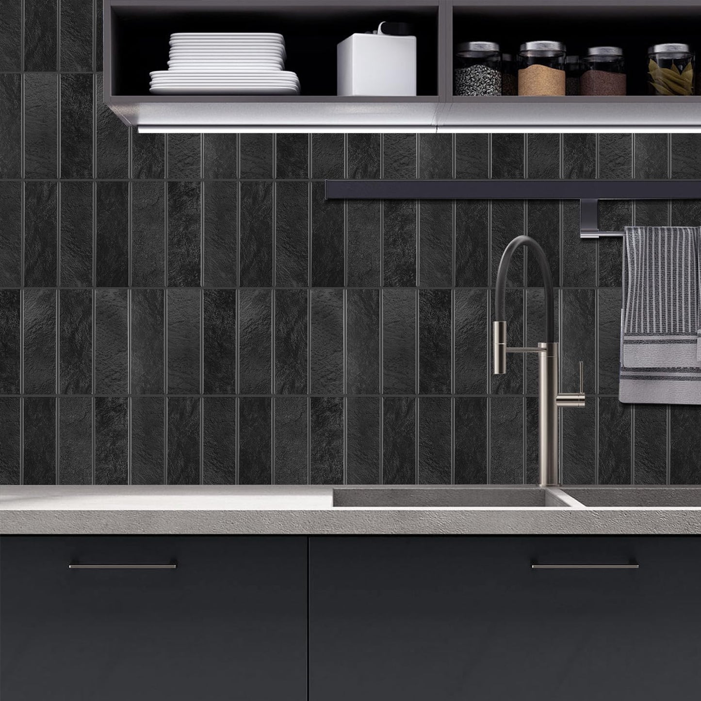 AdoDecor Peel and Stick Tile,New Upgrade Thicker Design Self Adhesive 12" x 12" Large Premium Peel and Stick Backsplash for Kitchen (Dark Grey).