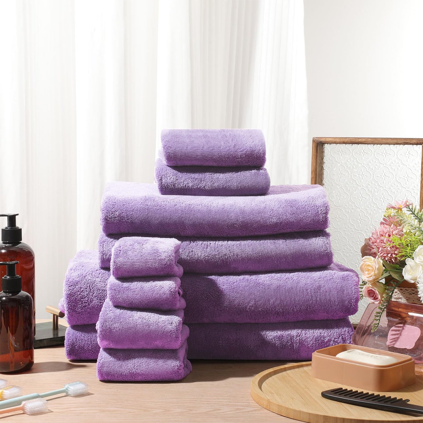 Mixweer 24 Piece Oversized Towels Set Dark Purple Microfiber Absorbent Towels for Spa Camping Bathroom Beach 4 Oversized Bath 2 Bath Sheets 6 Hand 8 Wash Cloths 4 Fingertip