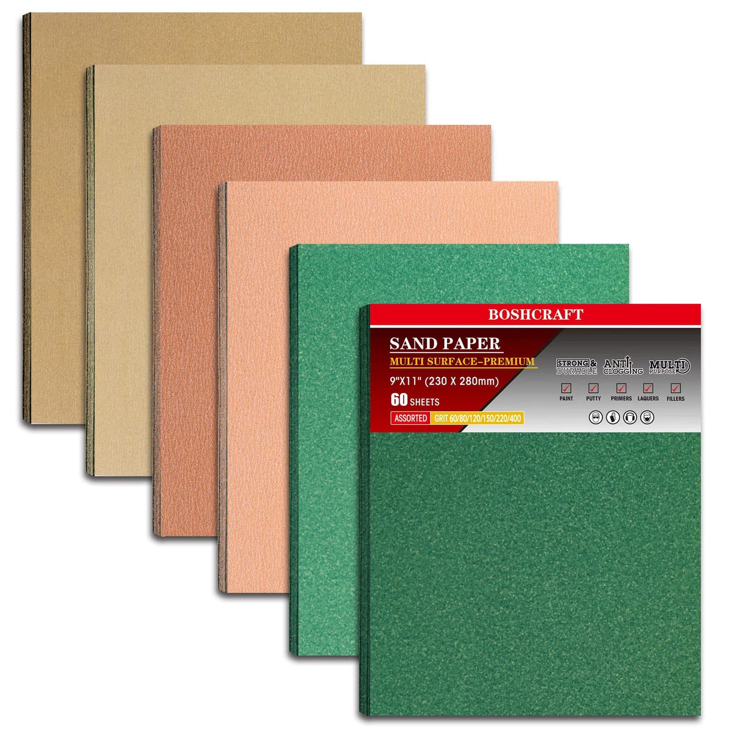 25 PCS Sandpaper, Sandpaper Assortment Sandpaper for Wood Metal Furniture Hand Sander Sand Paper 80/120/150/220/320 Grit Sandpaper Sheets Cut for Use 9" x 11"
