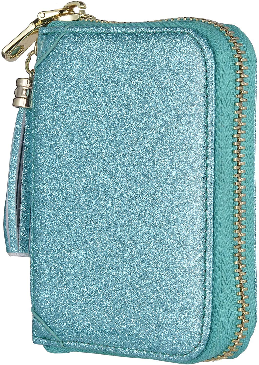YUHAN PRETTY Womens Credit Card Holder Wallet RFID Leather Small ID Card Case (20 Card Slots - Glitter Teal)